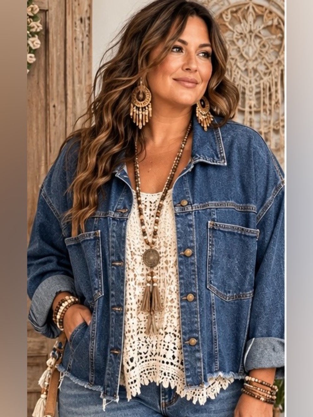Ava & Viv Plus Size 3X Oversized Raw Hem Denim Jacket